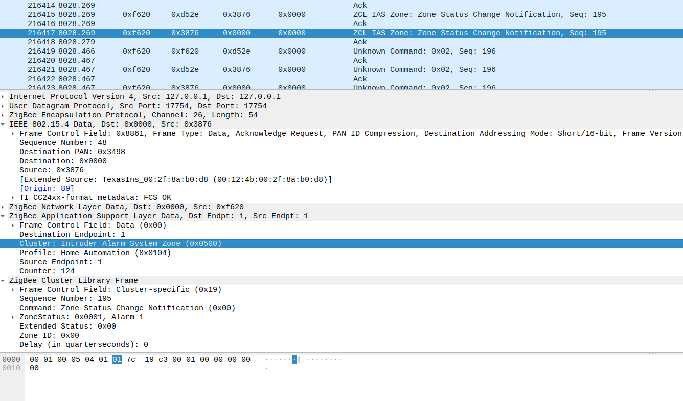 Zigbee packet analysis with Wireshark: The SLZB-06M in sniffer mode reveals detailed cluster information – perfect for debugging Zigbee device behavior and network issues.