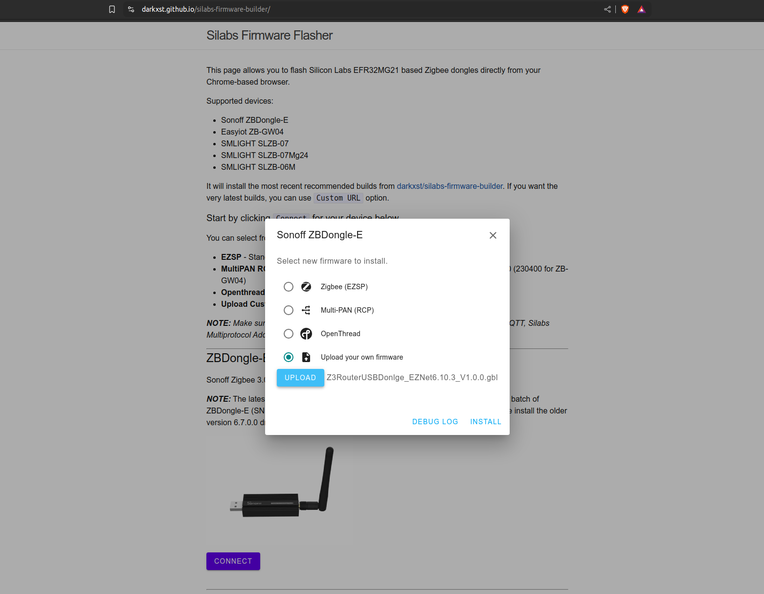 Web Flasher (powered by darkxst) - Custom Firmware auswählen und installieren