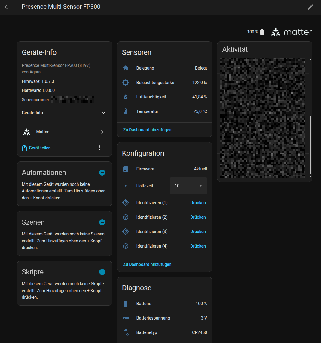 Aqara FP300 - Home Assistant Matter Integration